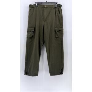H-T COLLECTION Men's Olive Green Regular-Fit Straight-Leg Cargo Pants SZ M